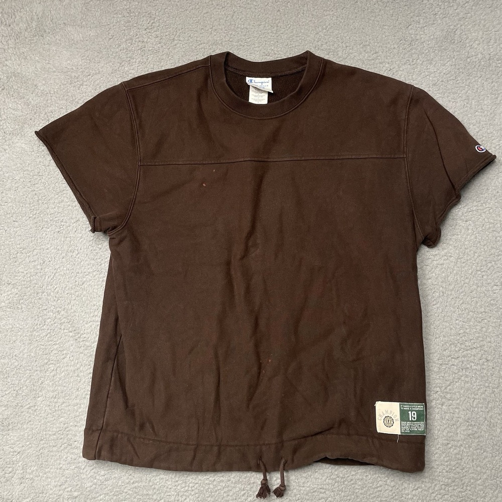 Champion Reverse Weave Shirt Mens M Brown Short Sleeve Drawcord Jock Sporty Fit
